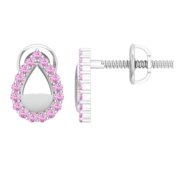 Dazzlingrock Collection Round Pink Sapphire Pear Shaped Screwback Stud Earrings for Women (Color Pink, Clarity Highly Included) in 14K White Gold