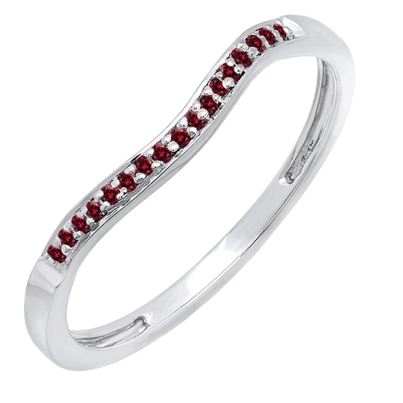 Dazzlingrock Collection Round Red Diamond Enhancer Wrap Guard Curved Style Stackable Wedding Band for Women (0.10 ctw, Color Red, Clarity I2-I3) in 10K White Gold, Size 5.5