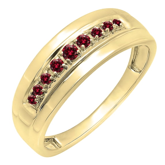 Dazzlingrock Collection Round Red Diamond Nine Stone Groom Traditional Anniversary Wedding Band for Men (0.23 ctw, Color Red, Clarity I2-I3) in 10K Yellow Gold, Size 7