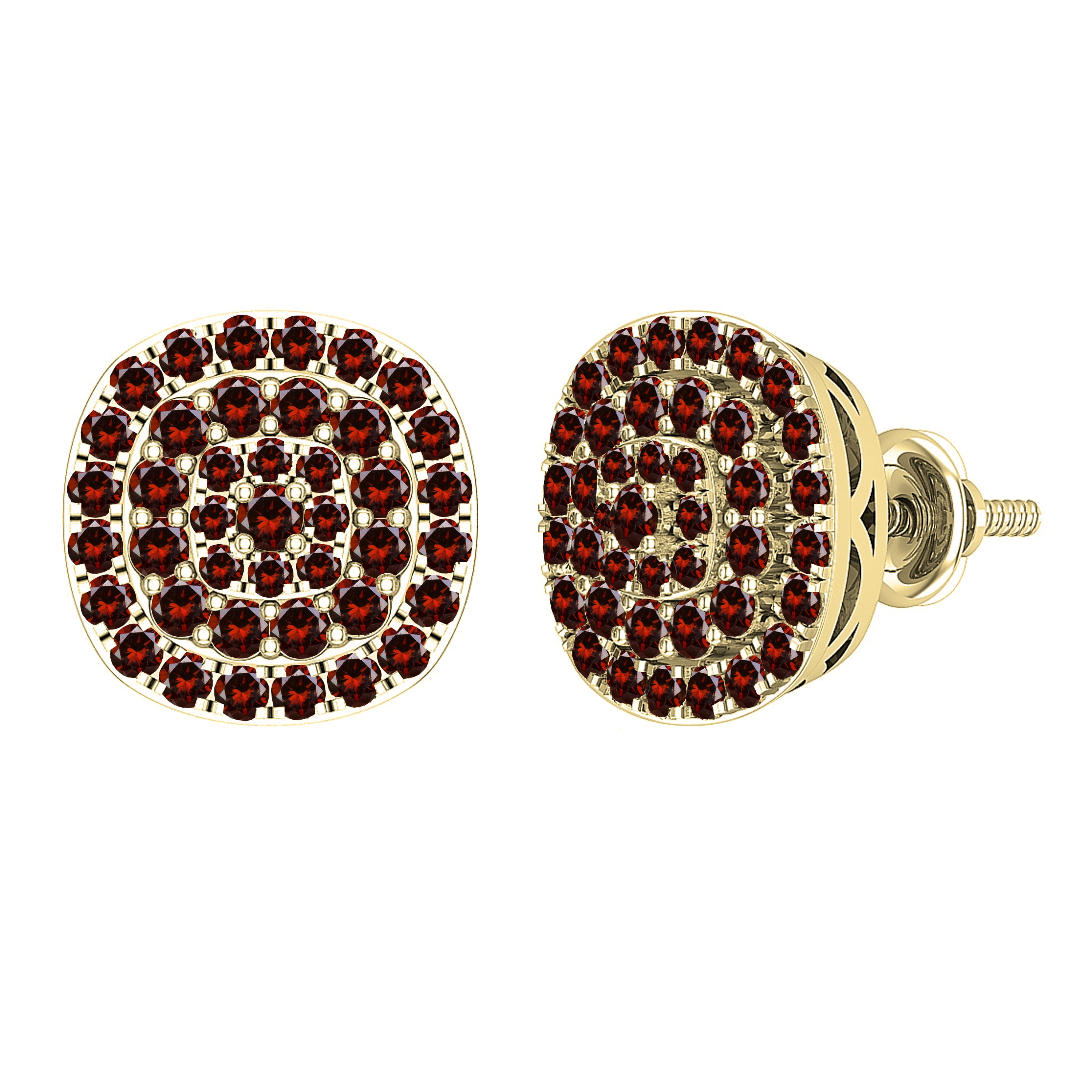 Dazzlingrock Collection Round Red Diamond Triple Halo Cluster Screwback Stud Earrings for Women (0.95 ctw, Color Red, Clarity I2-I3) in 18K Yellow Gold