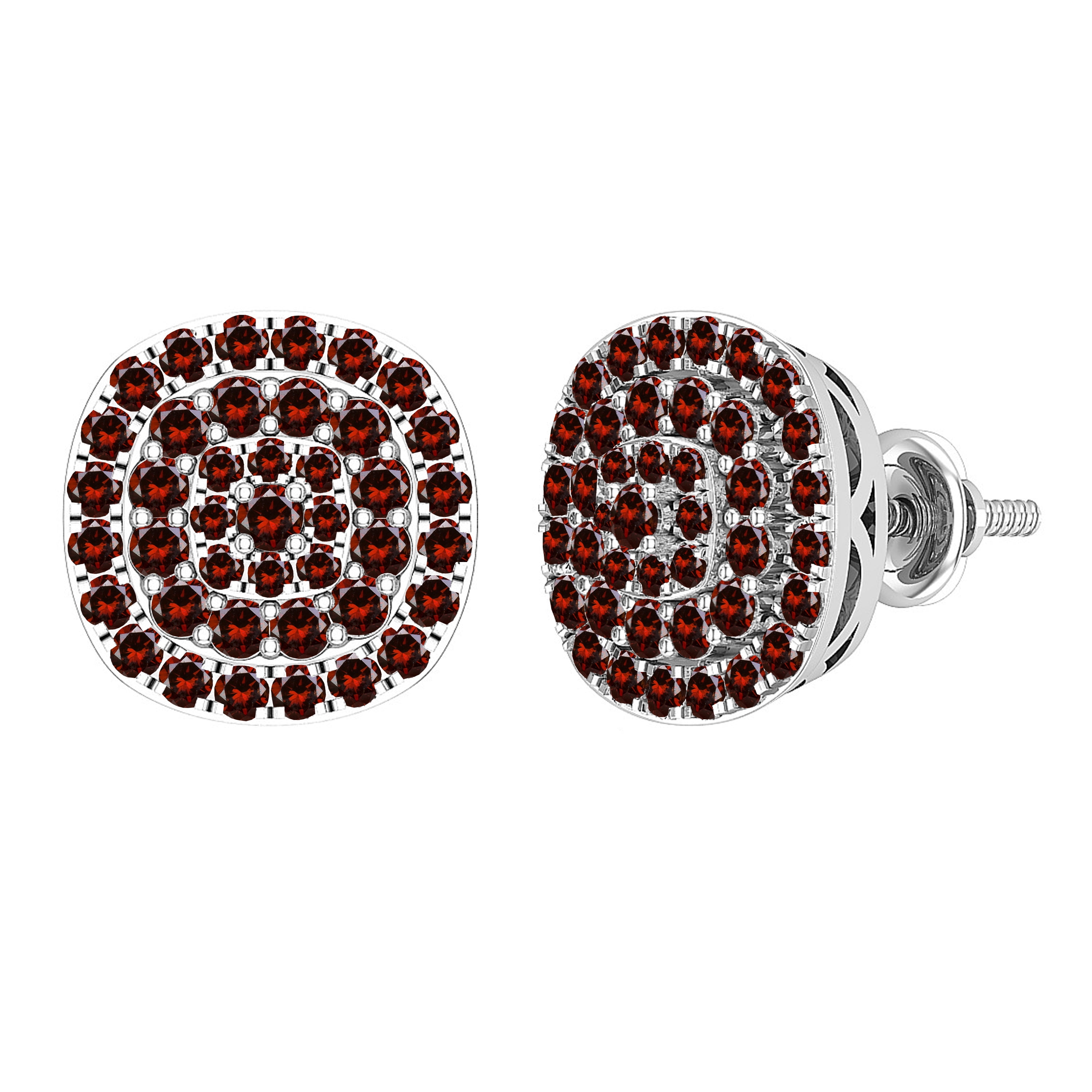 Dazzlingrock Collection Round Red Diamond Triple Halo Cluster Screwback Stud Earrings for Women (0.95 ctw, Color Red, Clarity I2-I3) in 925 Sterling Silver