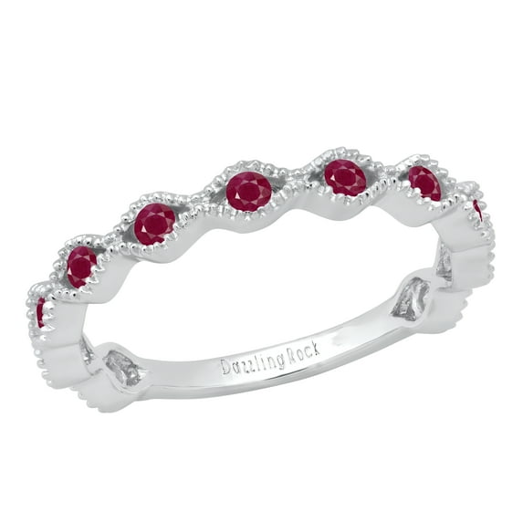 Dazzlingrock Collection Round Ruby 11 Stone Stackable Wave Band Ring for Women (Color Red, Clarity Highly Included) in 10K White Gold, Size 8