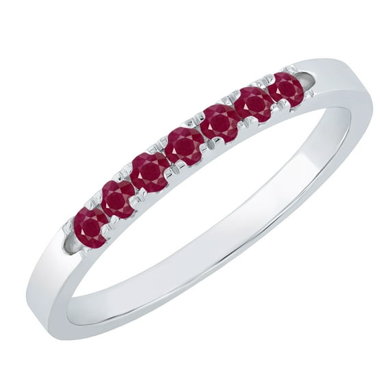 Dazzlingrock Collection Round Ruby 7 Stone Stackable Wedding Band for Women (Color Red, Clarity Highly Included) in 14K White Gold, Size 5