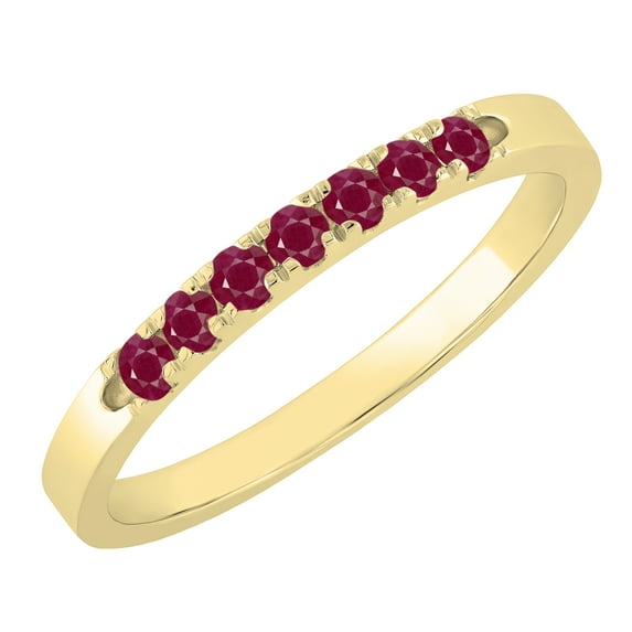 Dazzlingrock Collection Round Ruby 7 Stone Stackable Wedding Band for Women (Color Red, Clarity Highly Included) in 14K Yellow Gold, Size 7.5