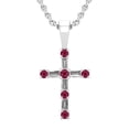 thumbnail image 1 of Dazzlingrock Collection Round Ruby & Baguette White Diamond Religious Cross Pendant for Women with 18 Inch Gold Chain (0.15 ctw, Color I-J, Clarity I1-I2) in 14K White Gold, 1 of 4