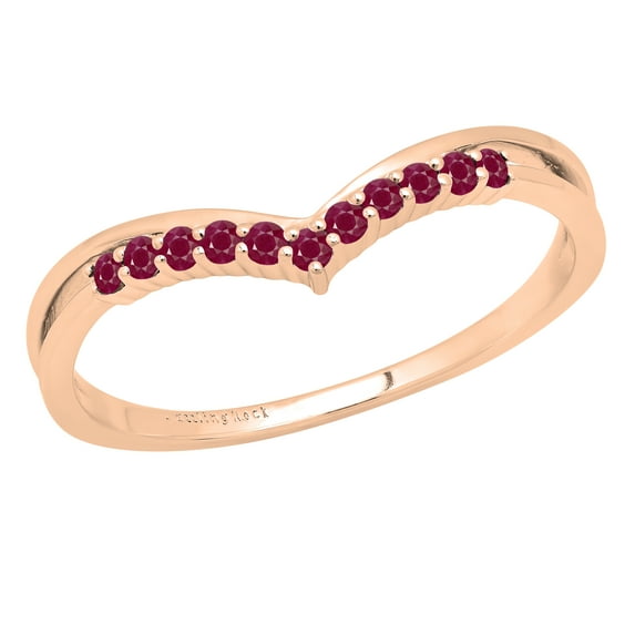 Dazzlingrock Collection Round Ruby Chevron Wedding Band for Women (Color Red, Clarity Highly Included) in 18K Rose Gold, Size 5