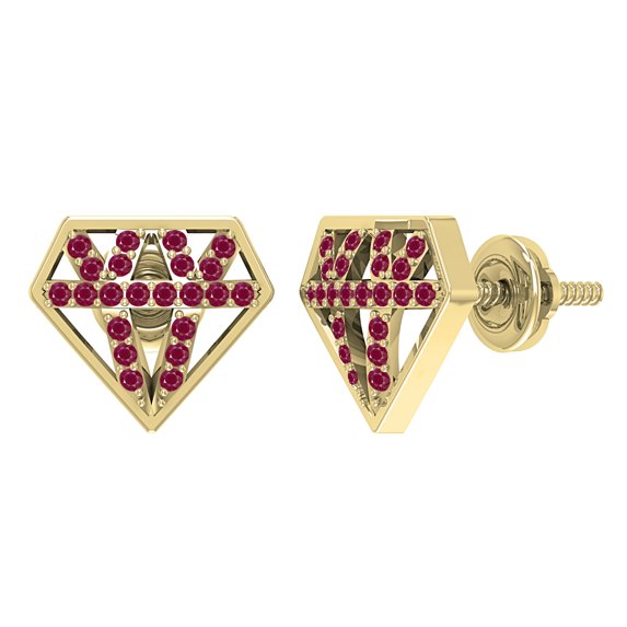 Dazzlingrock Collection Round Ruby Crystal Shape Stud Earrings with Screwback for Women (Color Red, Clarity Highly Included) in 18K Yellow Gold