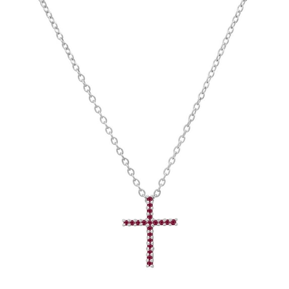 Dazzlingrock Collection Round Ruby Simple Religious Cross Pendant for Women with 18 Inch Gold Chain (Color Red, Clarity Highly Included) in 14K White Gold