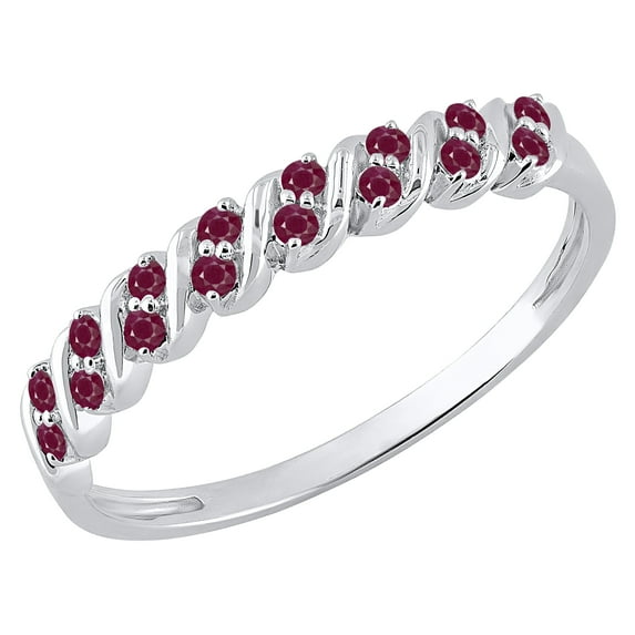 Dazzlingrock Collection Round Ruby Wave Style Stackable Wedding Band for Women (Color Red, Clarity Highly Included) in 10K White Gold, Size 6.5