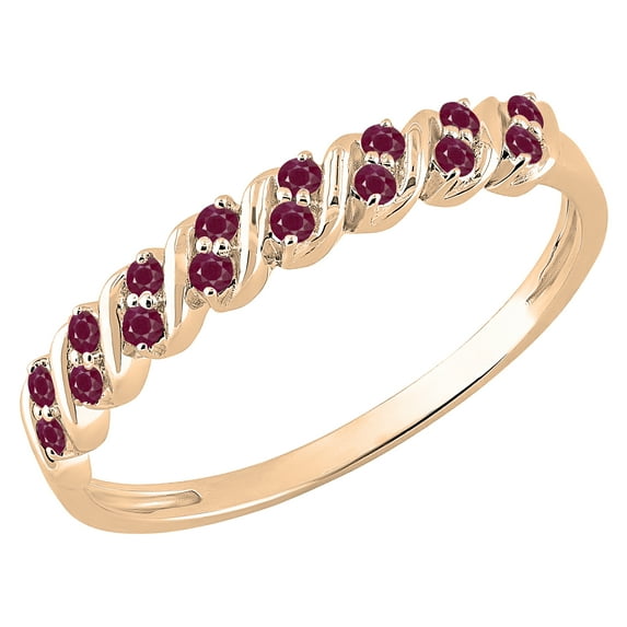 Dazzlingrock Collection Round Ruby Wave Style Stackable Wedding Band for Women (Color Red, Clarity Highly Included) in 18K Rose Gold, Size 6