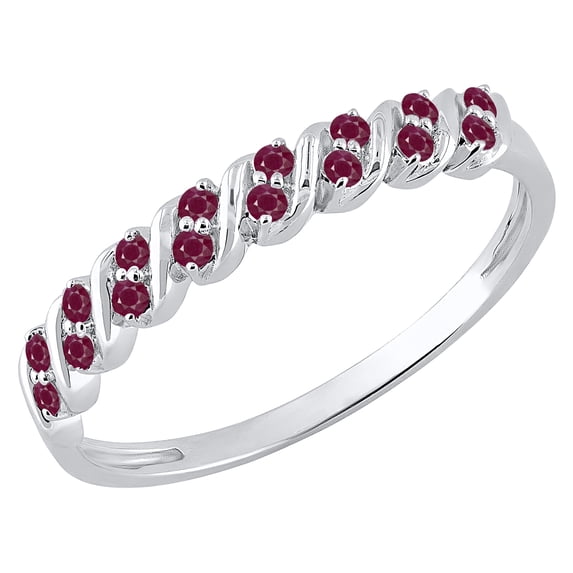 Dazzlingrock Collection Round Ruby Wave Style Stackable Wedding Band for Women (Color Red, Clarity Highly Included) in 925 Sterling Silver, Size 7.5