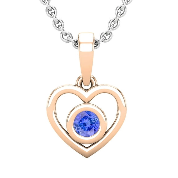 Dazzlingrock Collection Round Tanzanite Solitaire Heart Pendant for Women with 18 Inch Silver Chain in 14K Rose Gold