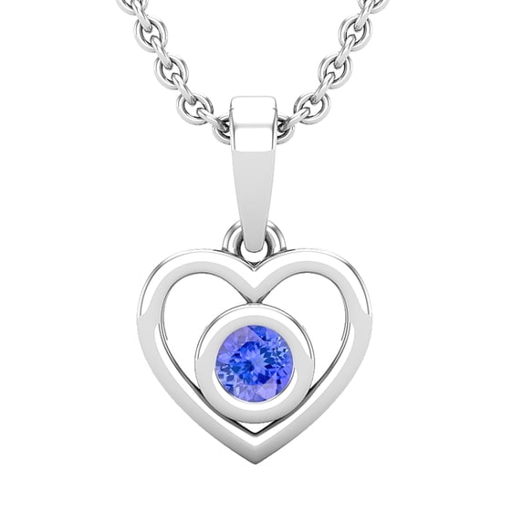 Dazzlingrock Collection Round Tanzanite Solitaire Heart Pendant for Women with 18 Inch Silver Chain in 14K White Gold