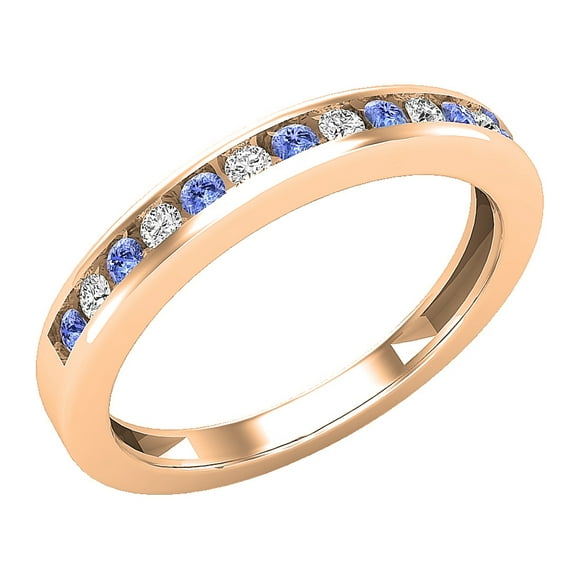 Dazzlingrock Collection Round Tanzanite & White Diamond Anniversary Stackable Wedding Band for Women (0.12 ctw, Color I-J, Clarity I1-I2) in 14K Rose Gold, Size 9.5