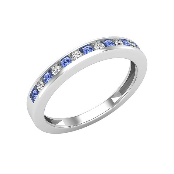 Dazzlingrock Collection Round Tanzanite & White Diamond Anniversary Stackable Wedding Band for Women (0.12 ctw, Color I-J, Clarity I1-I2) in 18K White Gold, Size 8