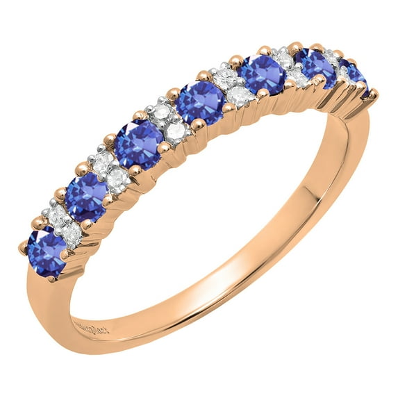 Dazzlingrock Collection Round Tanzanite & White Diamond Bridal Anniversary Wedding Band for Women (0.12 ctw, Color I-J, Clarity I1-I2) in 14K Rose Gold, Size 5
