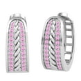 thumbnail image 1 of Dazzlingrock Collection Round Two Lines Pink Sapphire in Between Rope Huggie Hoop Earrings for Women (Color Pink, Clarity Highly Included) in 18K White Gold, 1 of 6