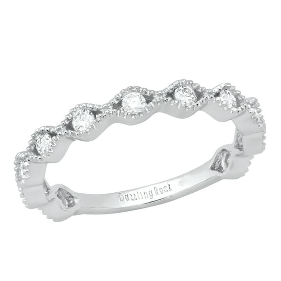 Dazzlingrock Collection Round White Diamond 11 Stone Stackable Wave Band Ring for Women (0.37 ctw, Color I-J, Clarity I2-I3) in 925 Sterling Silver, Size 9.5