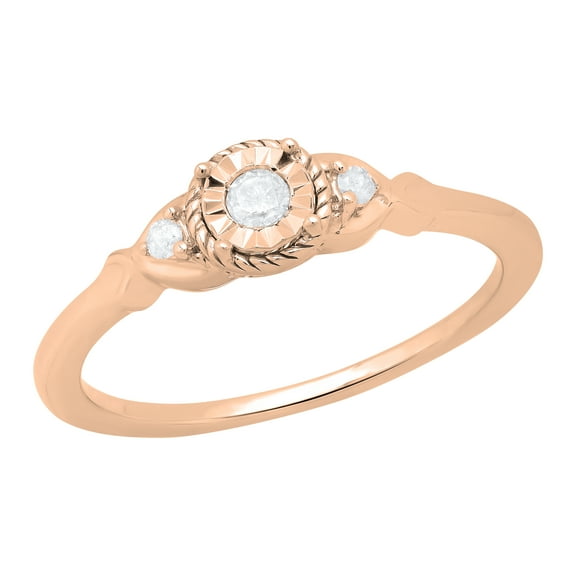 Dazzlingrock Collection Round White Diamond 3 Stone Anniversary Ring for Women (0.10 ctw, Color I-J, Clarity I2-I3) in 10K Rose Gold, Size 9.5