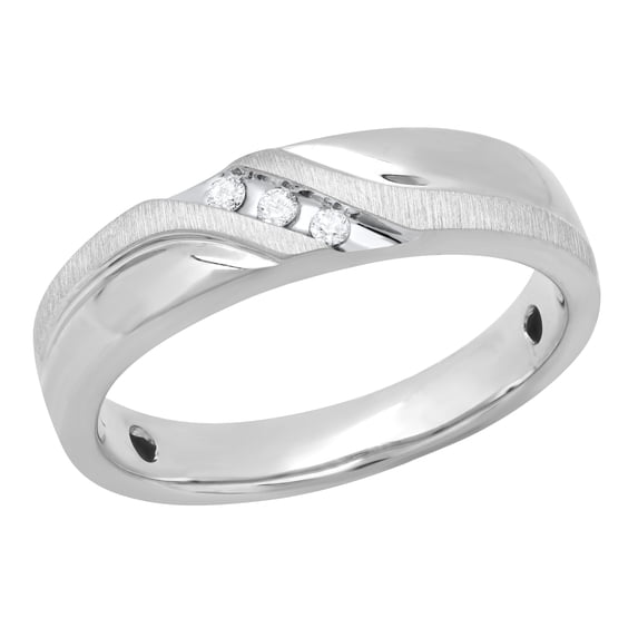 Dazzlingrock Collection Round White Diamond 3 Stone Brushed Finish Wedding Band for Men (0.06 ctw, Color I-J, Clarity I2-I3) in 10K White Gold, Size 9.5