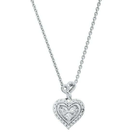 Dazzlingrock Collection Round White Diamond 3 Stone Framed Heart Bale Pendant with 18 Inch Silver Chain for Women (0.18 ctw, Color I-J, Clarity I1-I2) in 14K White Gold