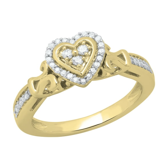 Dazzlingrock Collection Round White Diamond 3 Stone Framed Heart Ring for Women (0.18 ctw, Color I-J, Clarity I1-I2) in 18K Yellow Gold, Size 5.5