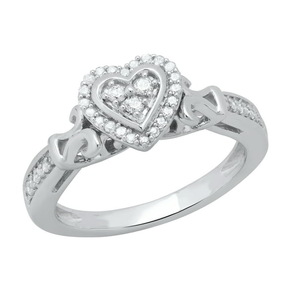 Dazzlingrock Collection Round White Diamond 3 Stone Framed Heart Ring for Women (0.18 ctw, Color I-J, Clarity I2-I3) in 925 Sterling Silver, Size 5