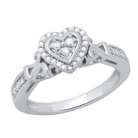 Dazzlingrock Collection Round White Diamond 3 Stone Framed Heart Ring for Women (0.18 ctw, Color I-J, Clarity I2-I3) in 925 Sterling Silver, Size 8