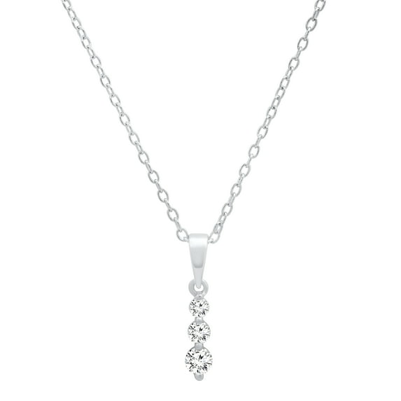 Dazzlingrock Collection Round White Diamond 3 Stone Graduating Pendant with 18 Inch Silver Chain for Women (0.22 ctw, Color I-J, Clarity I2-I3) in 925 Sterling Silver