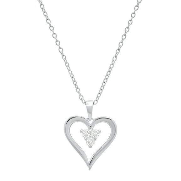 Dazzlingrock Collection Round White Diamond 3 Stone Heart Pendant for Women with 18 Inch Silver Chain (0.20 ctw, Color I-J, CLarity I2-I3) in 925 Sterling Silver