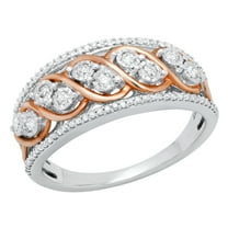Dazzlingrock Collection Round White Diamond 5 Row Twisted Elegant Engagement Ring for Women (0.25 ctw, Color I-J, Clarity I2-I3) in Sterling Silver with Rose Gold Plated, Size 8.5