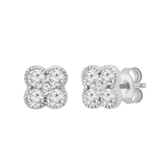 Dazzlingrock Collection Round White Diamond 5 Stone Interwoven Blossom Flower Design Pushback Stud Earrings for Women (0.33 ctw, Color I-J, Clarity I1-I2) in 18K White Gold
