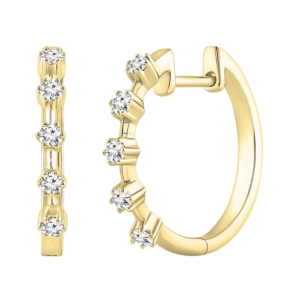 Dazzlingrock Collection Round White Diamond 5 Stone Style Hinged Huggie Hoop Earrings for Women (0.27 ctw, I-J Color, I1-I2 Clarity), 14K Yellow Gold