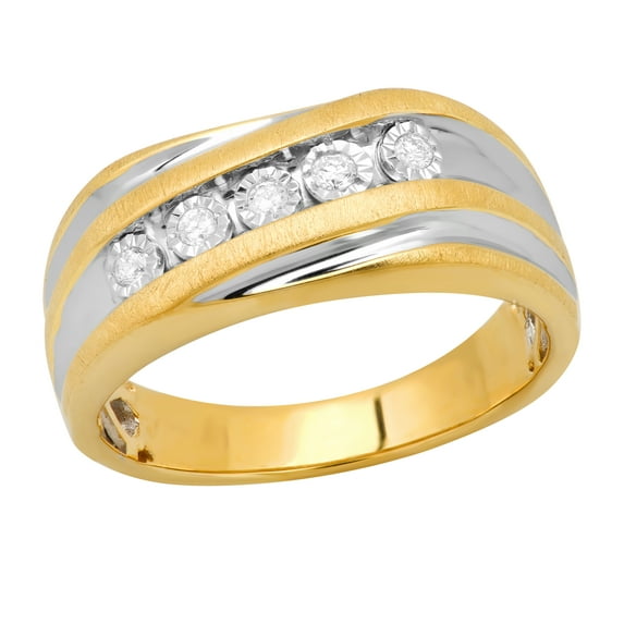 Dazzlingrock Collection Round White Diamond 5 Stone Wedding Band for Men (0.15 ctw, Color I-J, Clarity I2-I3) in Sterling Silver with Yellow Gold Plated, Size 7