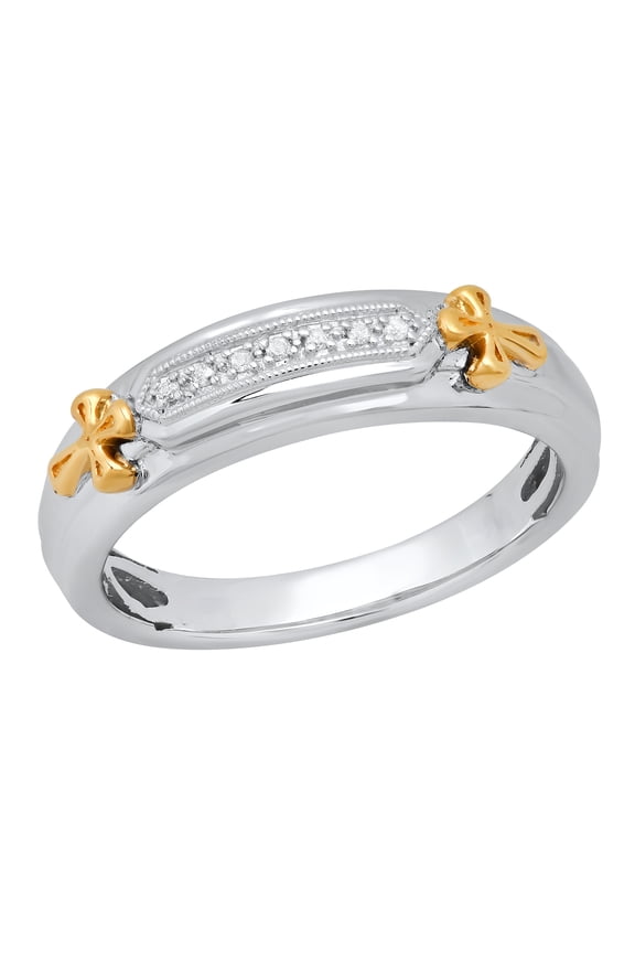 Collection Round White Diamond 7 Stone Milgrain Edge with Metal Cross Wedding Band for Men (0.04 ctw, Color I-J, Clarity I2-I3) in 925 Sterling Silver, Size 11