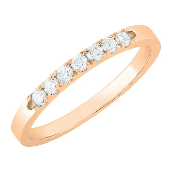 Dazzlingrock Collection Round White Diamond 7 Stone Stackable Wedding Band for Women (0.26 ctw, Color I-J, Clarity I1-I2) in 18K Rose Gold, Size 6