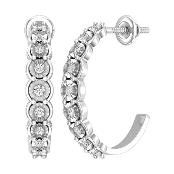 Dazzlingrock Collection Round White Diamond 9 Stone Illusion Set J Shape Screwback Hoop Earrings for Women (0.23 ctw, Color I-J, Clarity I1-I2) in 14K White Gold