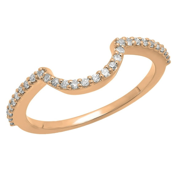 Dazzlingrock Collection Round White Diamond Anniversary Wedding Stackable Band Contour Guard Ring for Women (0.15 ctw, Color I-J, Clarity I2-I3) in 10K Rose Gold, Size 6.5