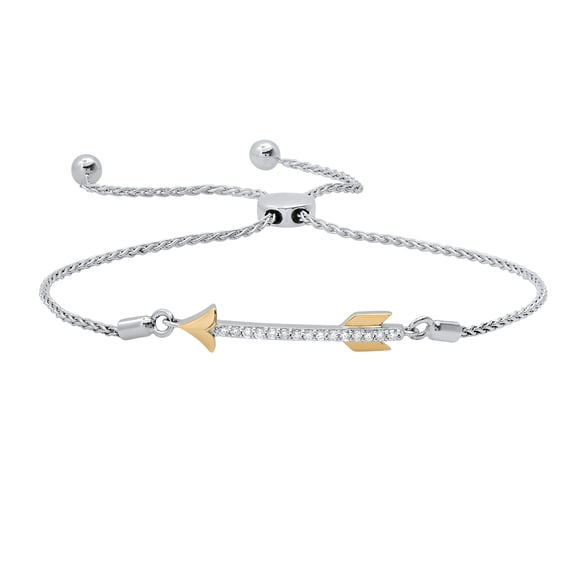 Dazzlingrock Collection Round White Diamond Arrow Bolo Bracelet for Women (0.15 ctw, Color I-J, Clarity I2-I3) in Yellow Gold Plated Sterling Silver