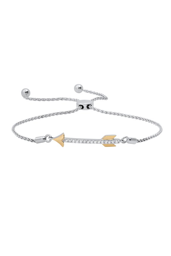 Collection Round White Diamond Arrow Bolo Bracelet for Women (0.15 ctw, Color I-J, Clarity I2-I3) in Yellow Gold Plated Sterling Silver
