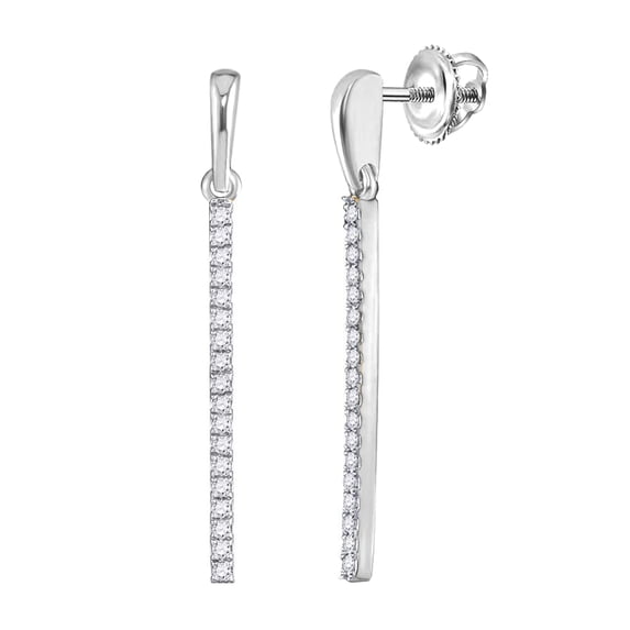 Dazzlingrock Collection Round White Diamond Bar Screwback Drop Dangle Earrings for Women (0.20 ctw, Color I-J, Clarity I1-I2) in 14K White Gold