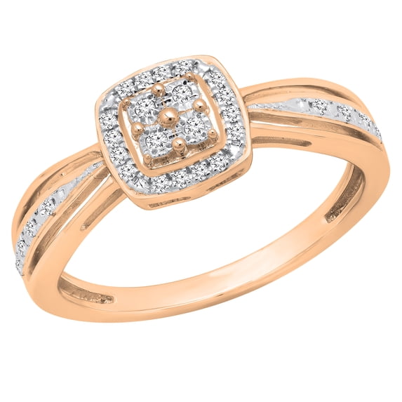 Dazzlingrock Collection Round White Diamond Beaded Engagement Ring for Women (0.12 ctw, Color I-J, Clarity I1-I2) in 14K Rose Gold, Size 4