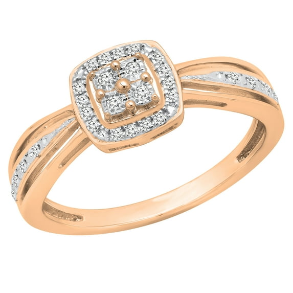 Dazzlingrock Collection Round White Diamond Beaded Engagement Ring for Women (0.12 ctw, Color I-J, Clarity I1-I2) in 18K Rose Gold, Size 7.5