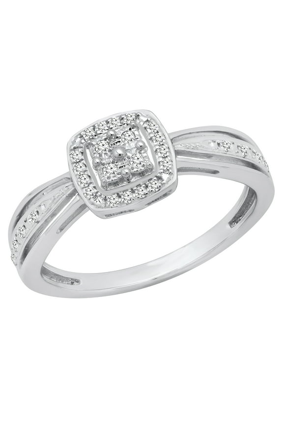 Collection Round White Diamond Beaded Engagement Ring for Women (0.12 ctw, Color I-J, Clarity I2-I3) in 925 Sterling Silver, Size 7.5