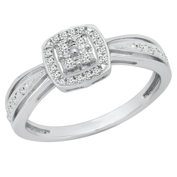 Dazzlingrock Collection Round White Diamond Beaded Engagement Ring for Women (0.12 ctw, Color I-J, Clarity I2-I3) in 925 Sterling Silver, Size 8.5