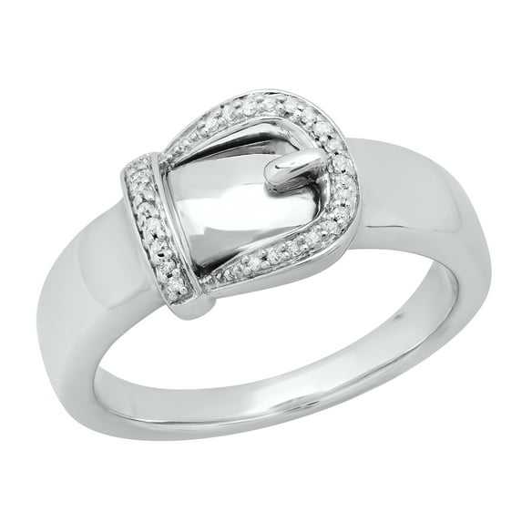 Dazzlingrock Collection Round White Diamond Belt Buckle Right Hand Ring for Women (0.08 ctw, Color I-J, Clarity I2-I3) in 925 Sterling Silver, Size 7.5