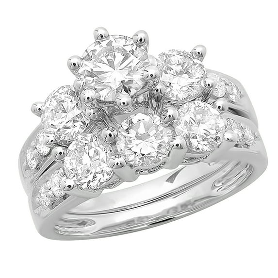 Dazzlingrock Collection Round White Diamond Bridal 3 Stone Engagement Ring with Band Set for Women 3 CT (3.10 ctw, Color I-J, Clarity I1-I2) in 14K White Gold, Size 4.5