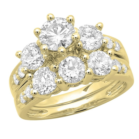 Dazzlingrock Collection Round White Diamond Bridal 3 Stone Engagement Ring with Band Set for Women 3 CT (3.10 ctw, Color I-J, Clarity I1-I2) in 14K Yellow Gold, Size 4.5