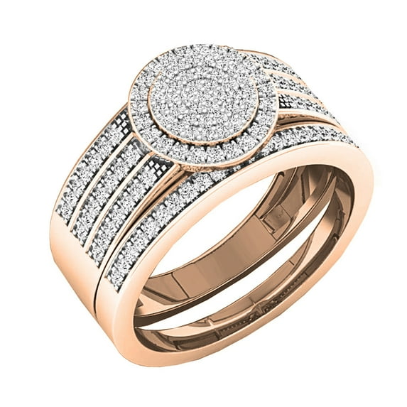 Dazzlingrock Collection Round White Diamond Bridal Cluster Engagement Ring Set for Women (0.45 ctw, Color I-J, Clarity I1-I2) in 14K Rose Gold, Size 6.5