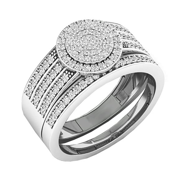 Dazzlingrock Collection Round White Diamond Bridal Cluster Engagement Ring Set for Women (0.45 ctw, Color I-J, Clarity I1-I2) in 18K White Gold, Size 4.5